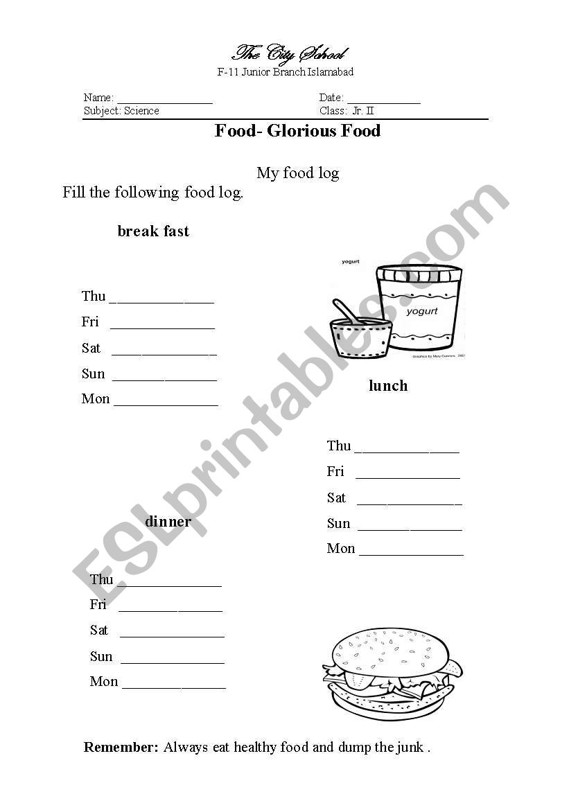 Healthy food worksheet