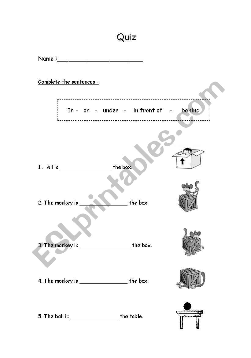 preposition mini quiz worksheet