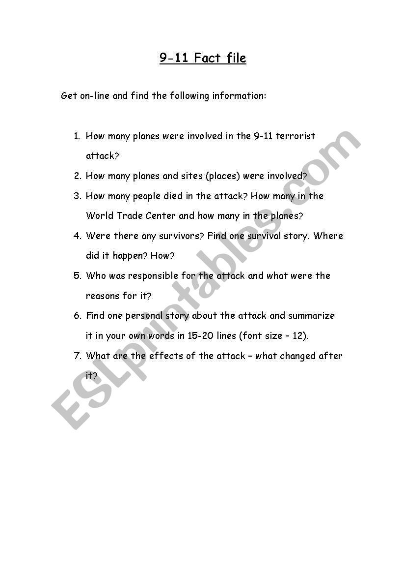 9/11 fact file worksheet