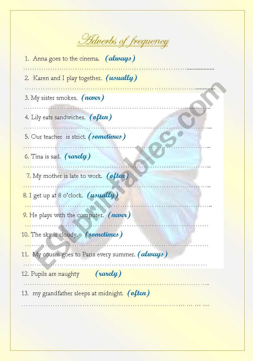 ADVERBS OF FREQUENCY  .... worksheet