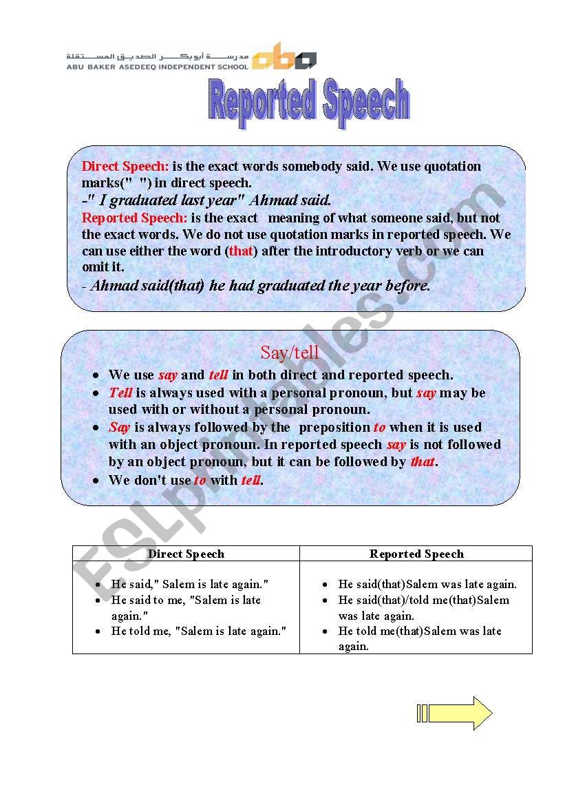 Reported speech worksheet