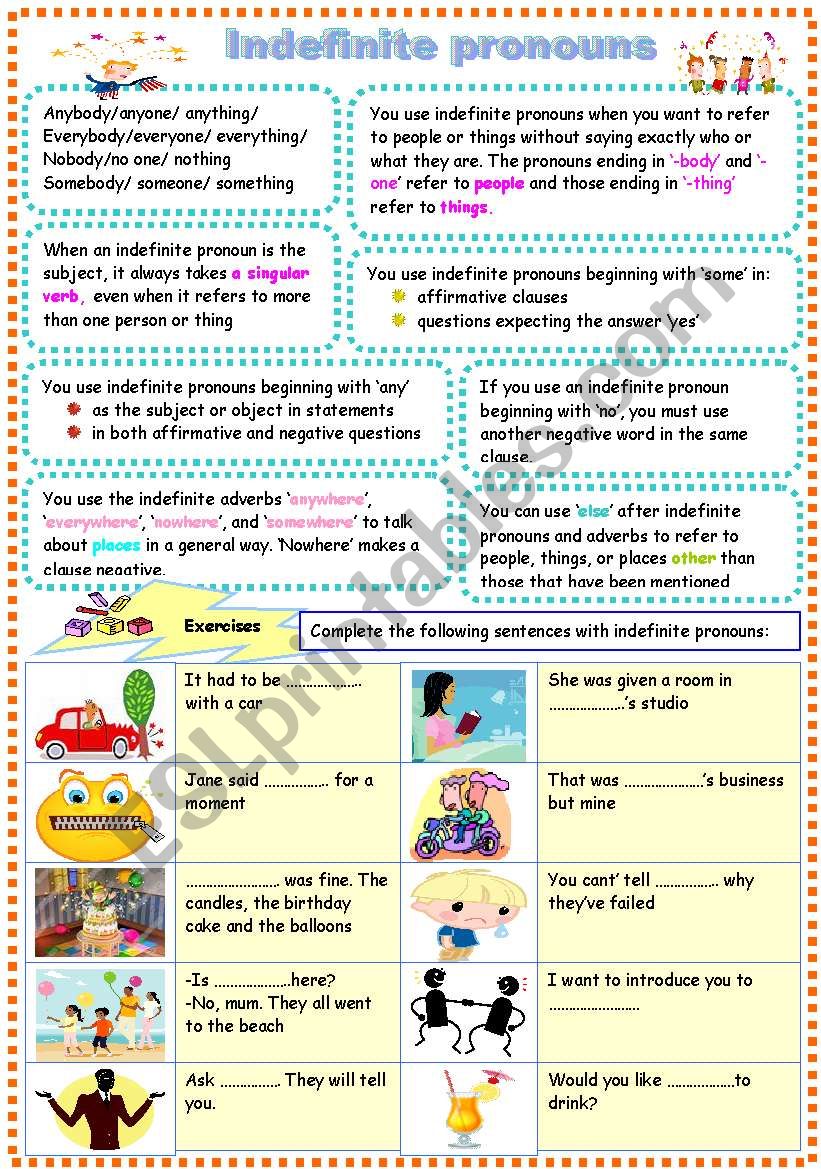 INDEFINITE PRONOUNS worksheet