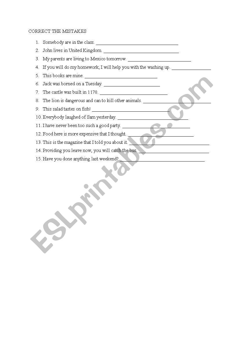 correct the mistakes worksheet