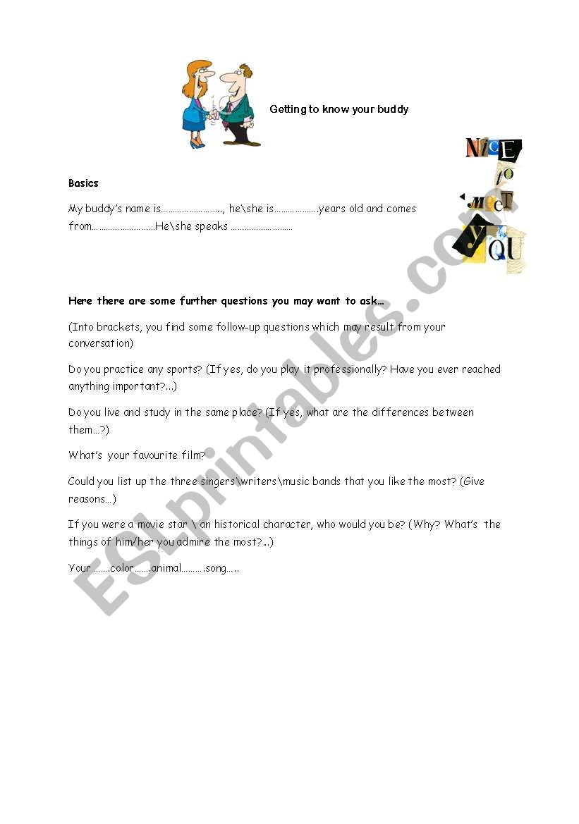 Getting to know your buddy worksheet