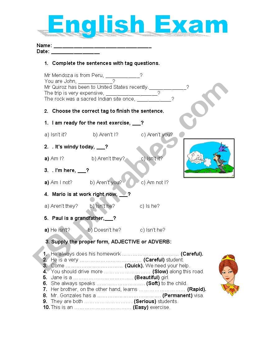 tag questions,adjective or adverb, casual and forma styles, and  Stare at Glance at Catch a glimpse of and Peer through.