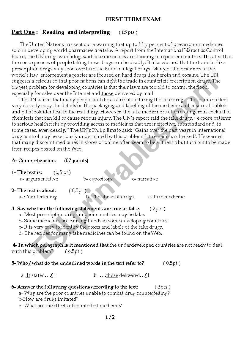 Fake medicines worksheet