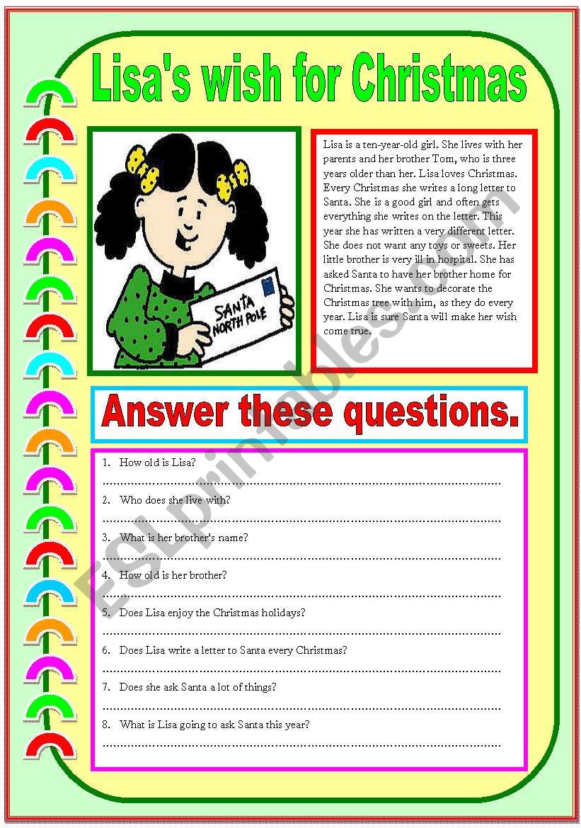 LISAS WISH FOR CHRISTMAS worksheet