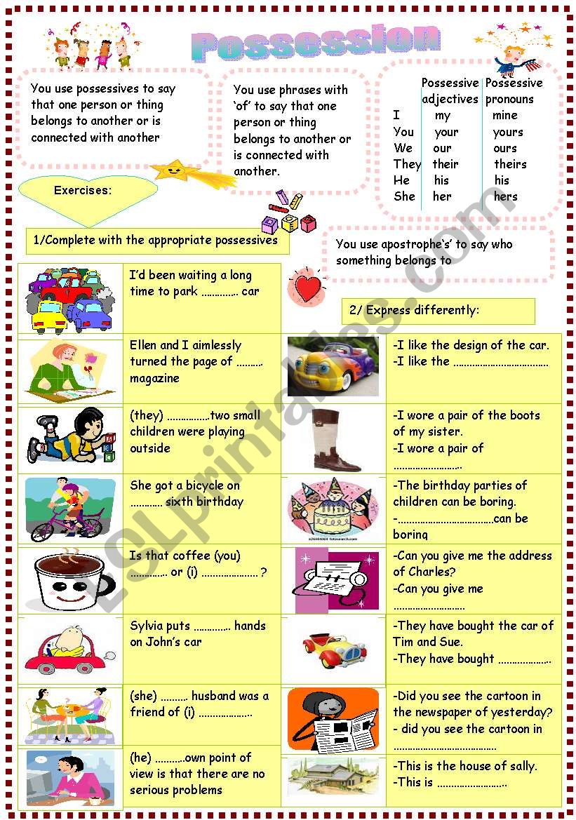 Possession Worksheet For Kindergarten