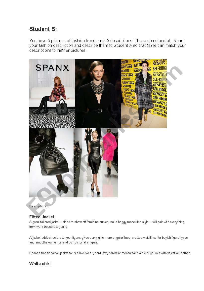 fashion trends pairwork worksheet st B