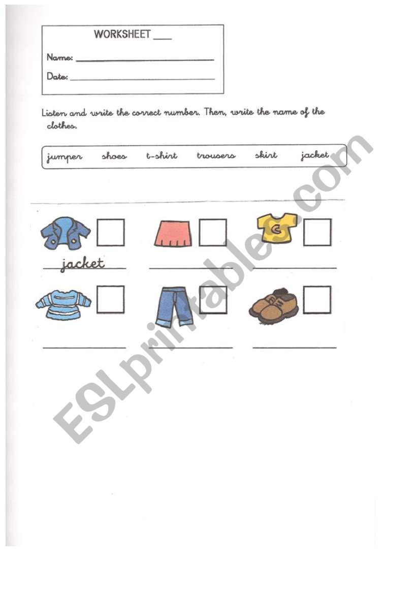 Listening about clothes worksheet