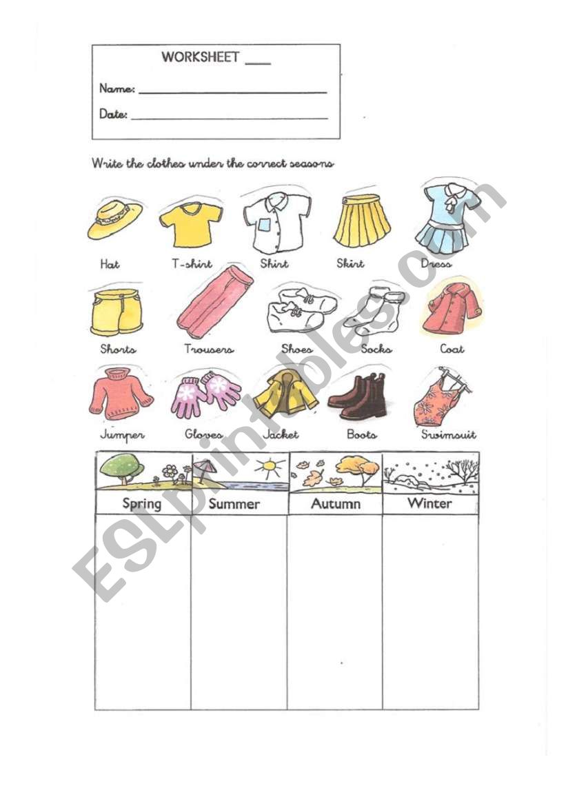 The seasons and clothes worksheet