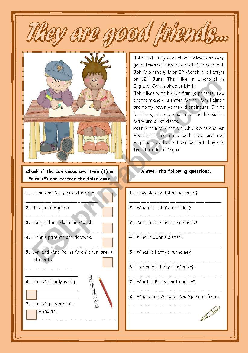 THEY ARE GOOD FRIENDS worksheet