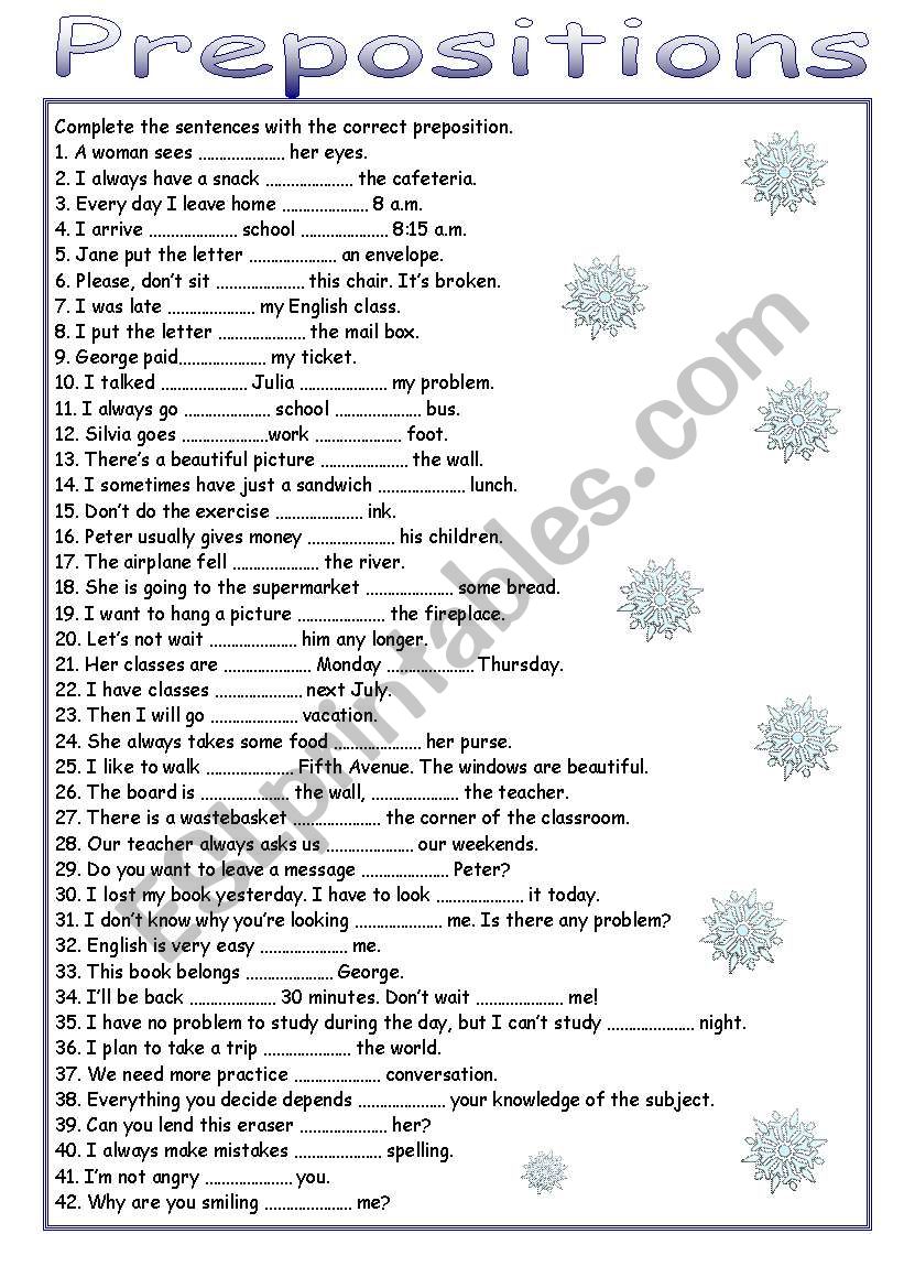 Prepositions worksheet