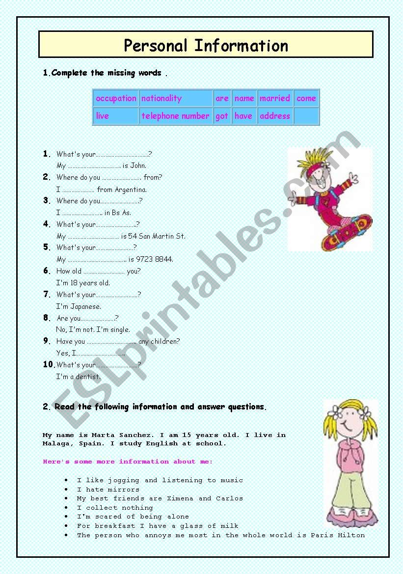 PERSONAL INFO worksheet