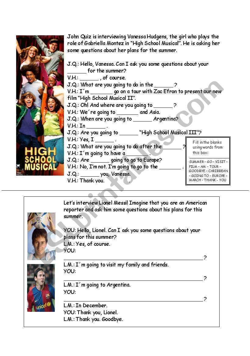 Interviewing Vanessa Hudgens worksheet