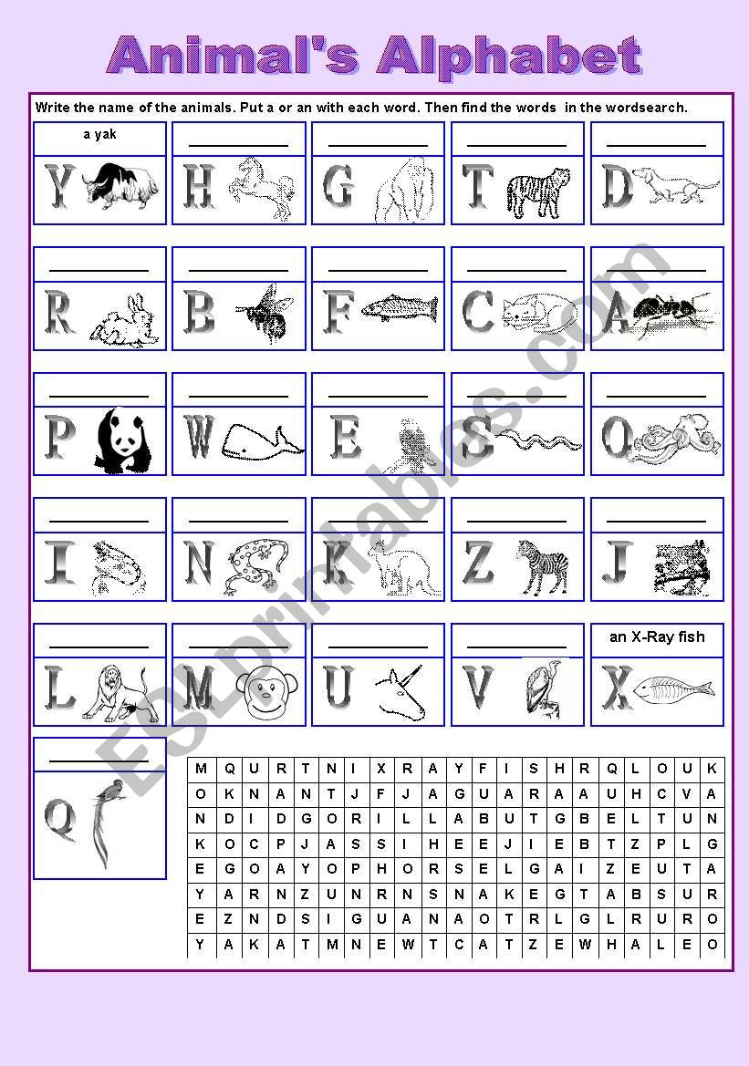 Animals Alphabet worksheet