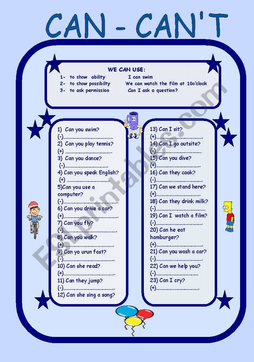 can - cant  worksheet