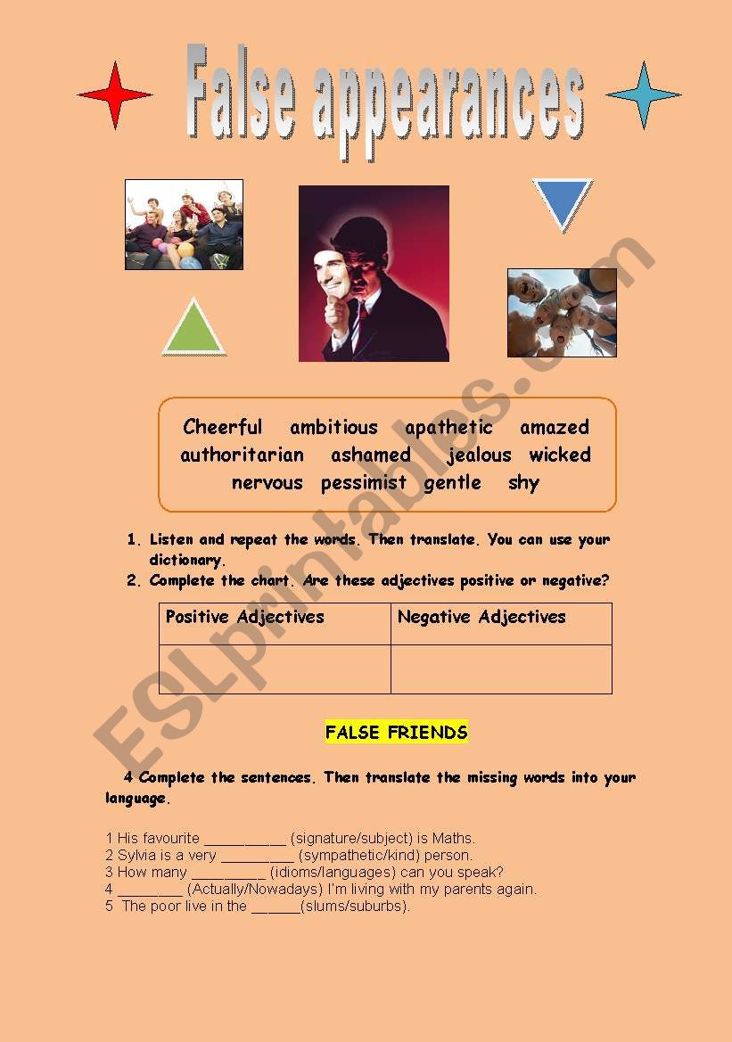 False appearances worksheet