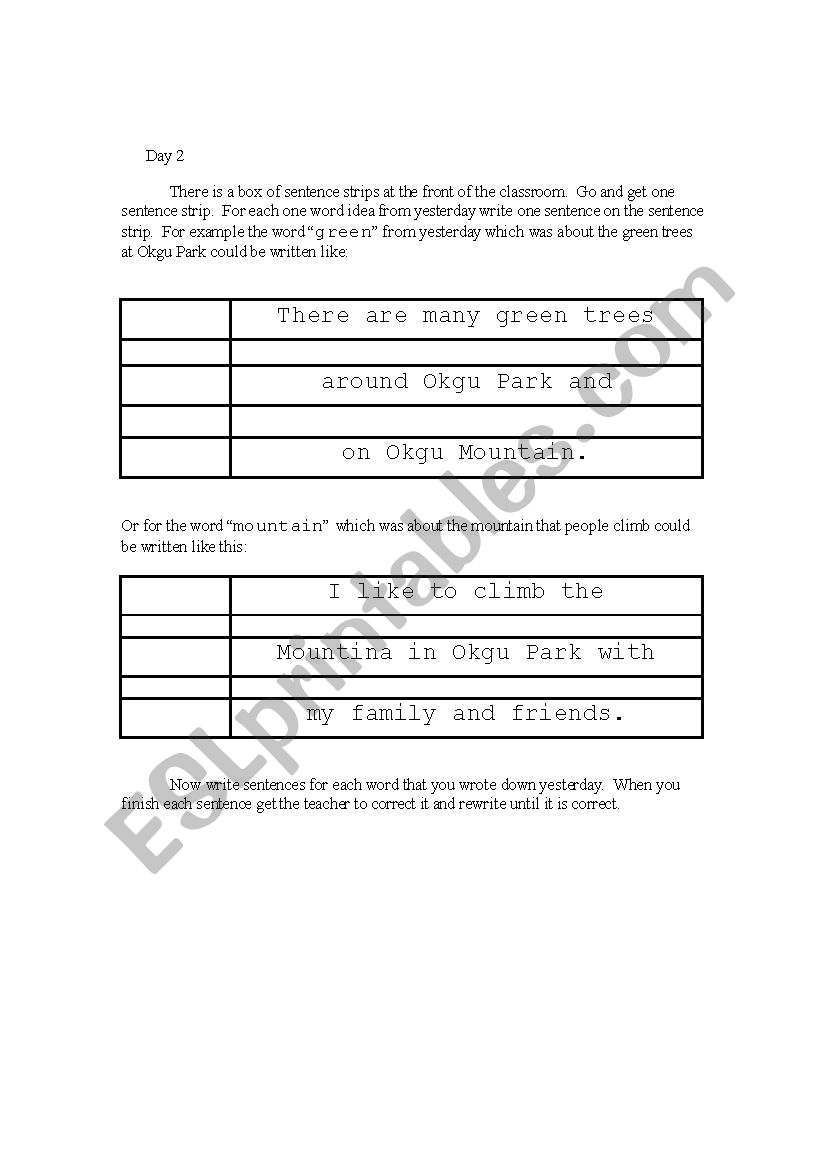 Day 2 Writing program Jr. worksheet