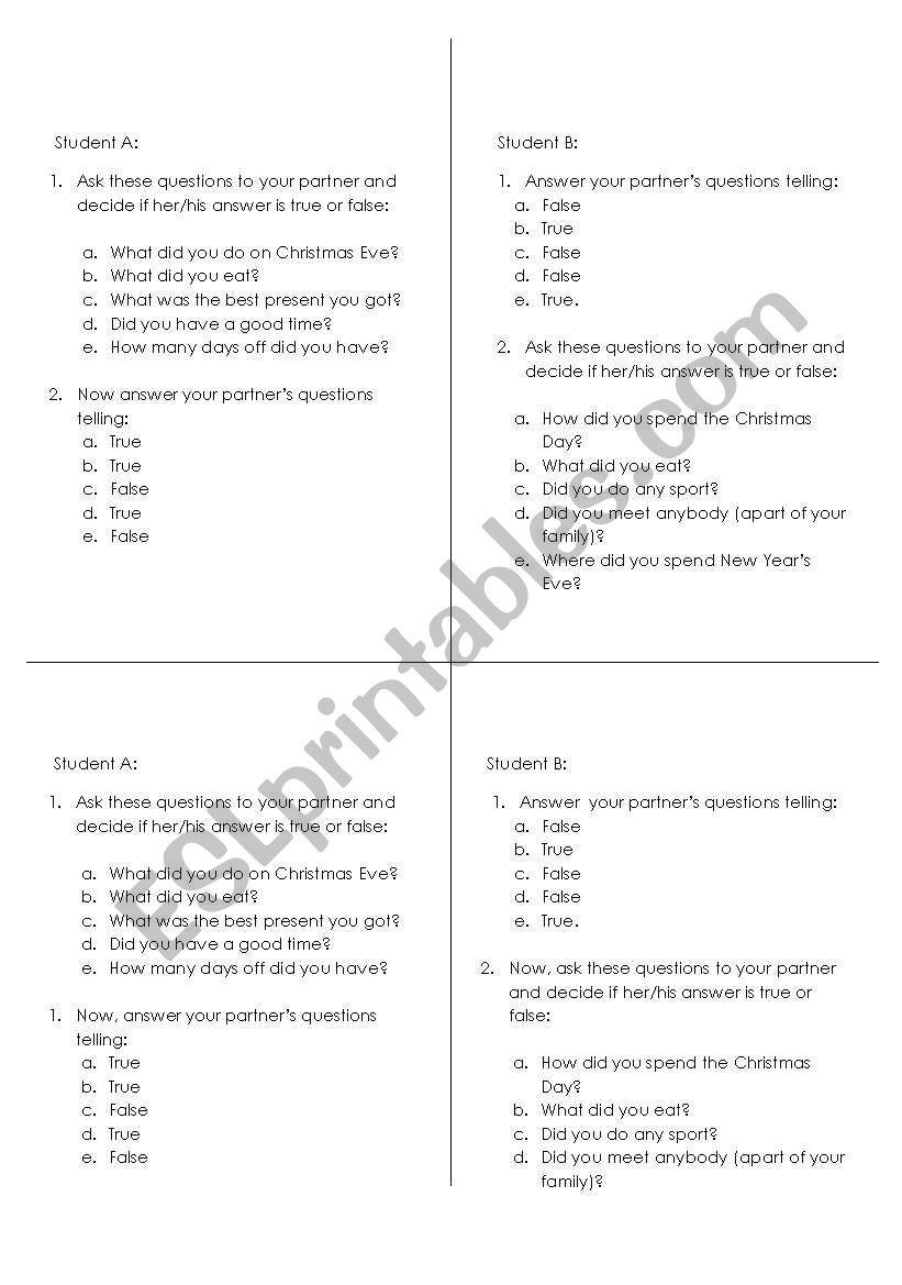 after Christmas conversation worksheet