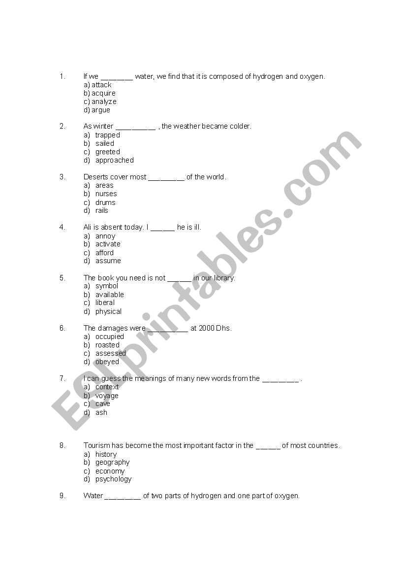Vocabulary exercise worksheet
