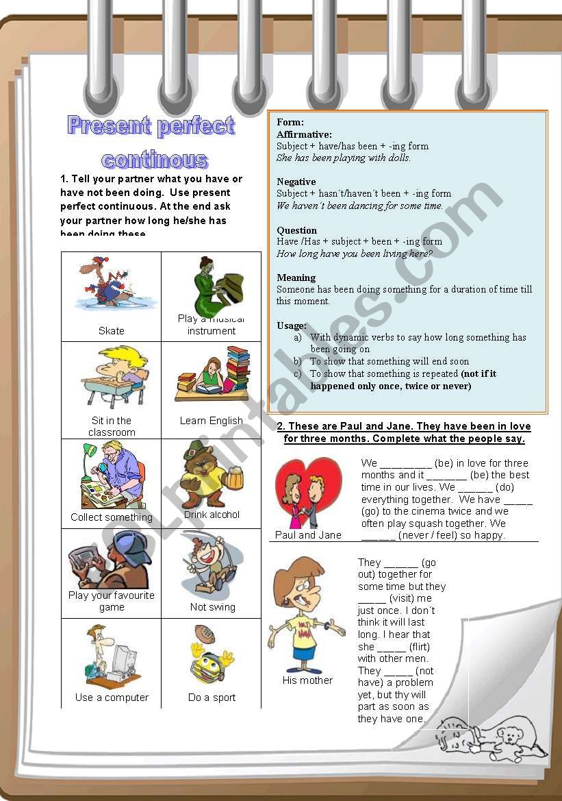 Present perfect continuous worksheet