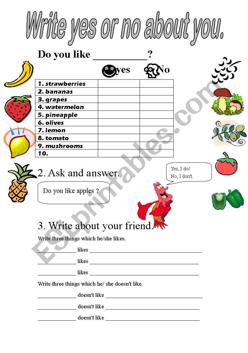 Write yes or no about you worksheet