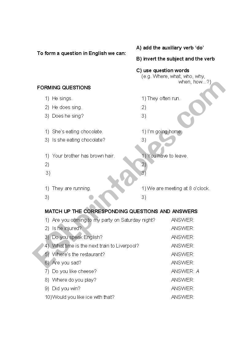 Forming questions worksheet worksheet