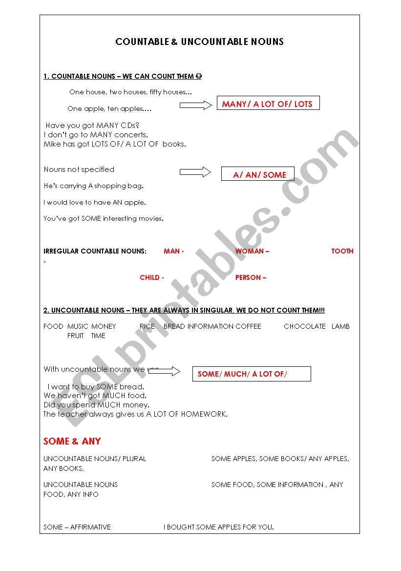Countable & Uncountable Nouns worksheet