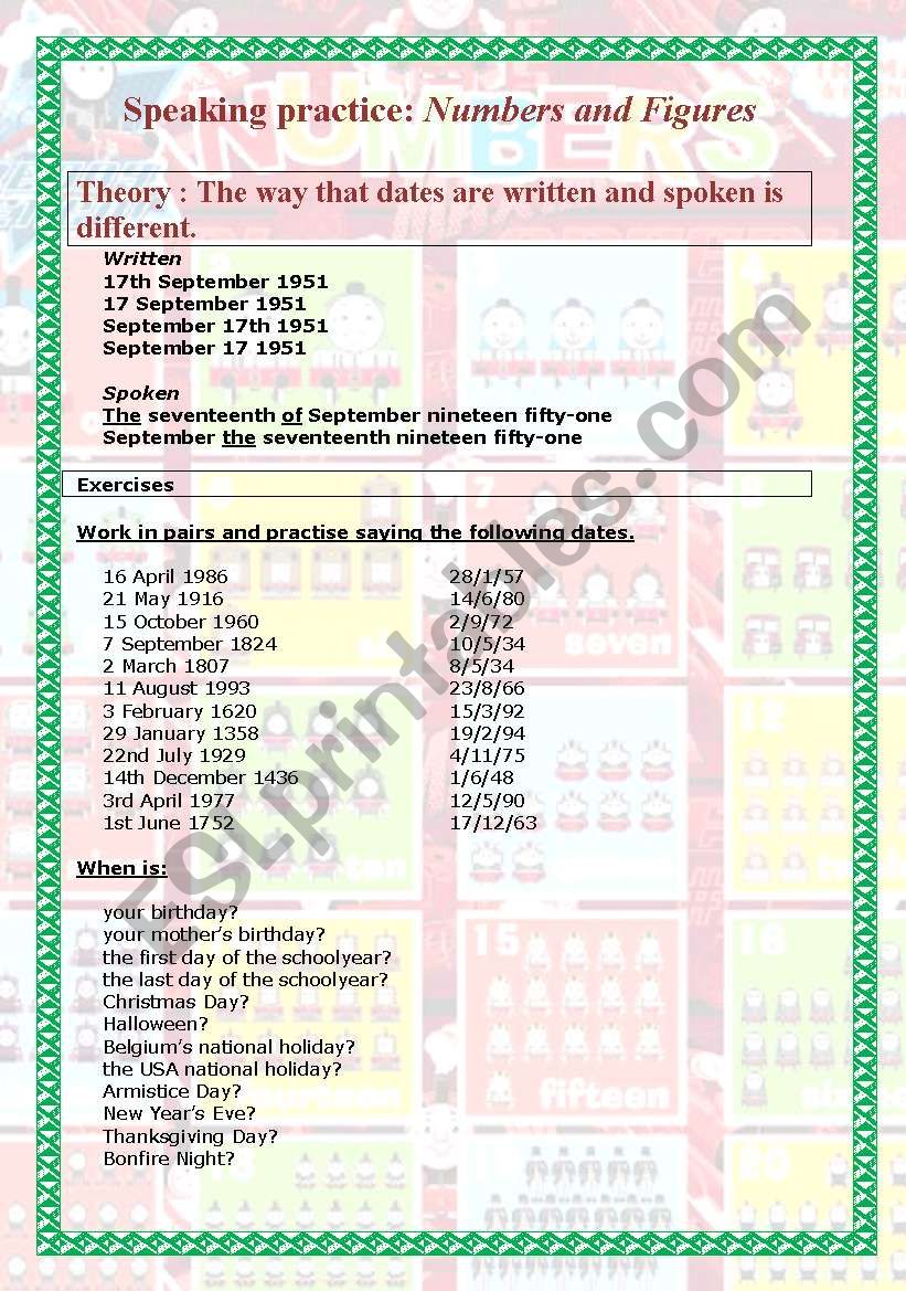 Speaking practice numbers (4 pages)