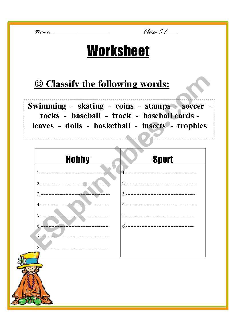 hobbies and sports worksheet