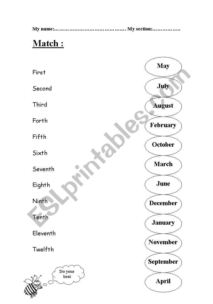 months worksheet