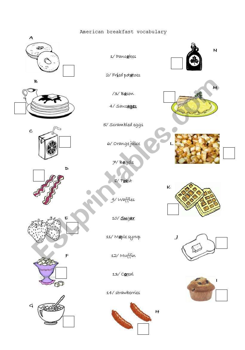 American Breakfast worksheet