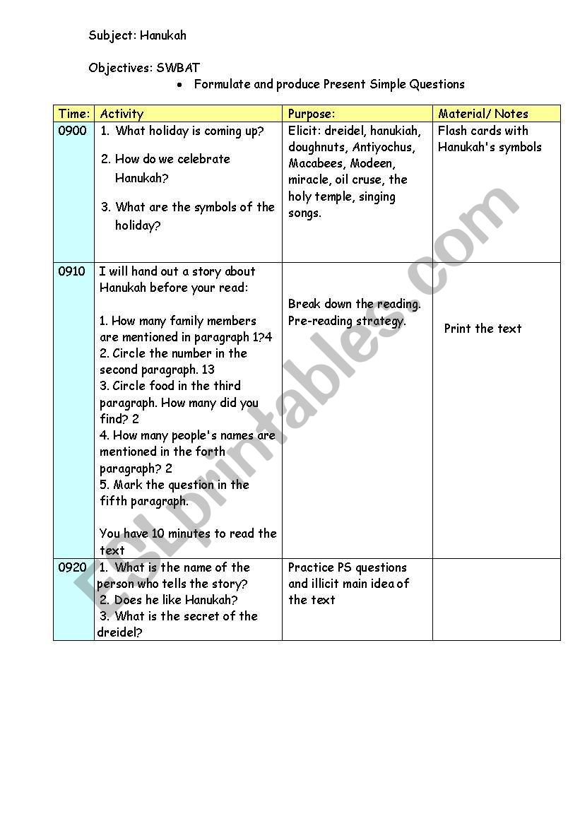 Hanukah worksheet