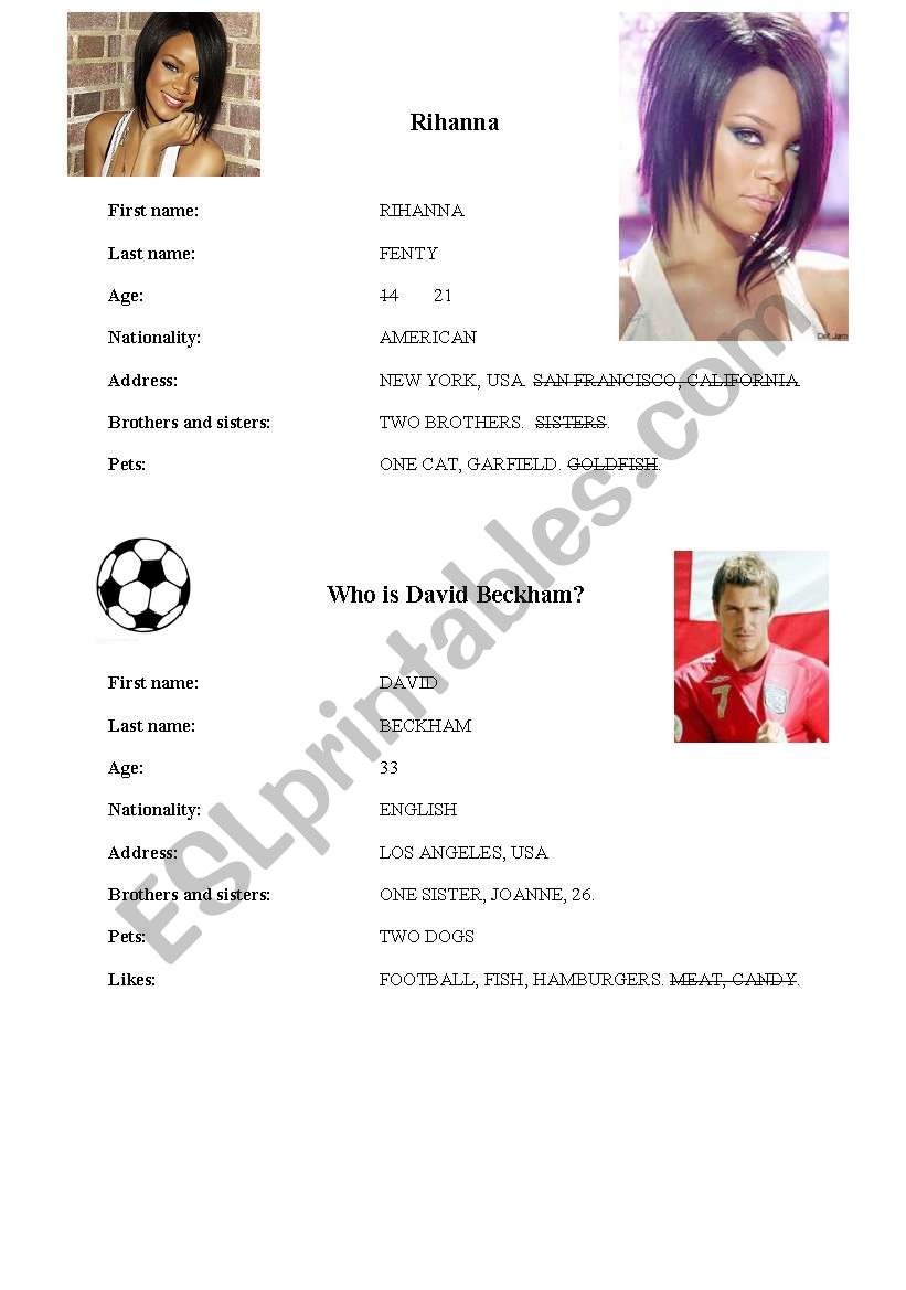 Identity cards worksheet