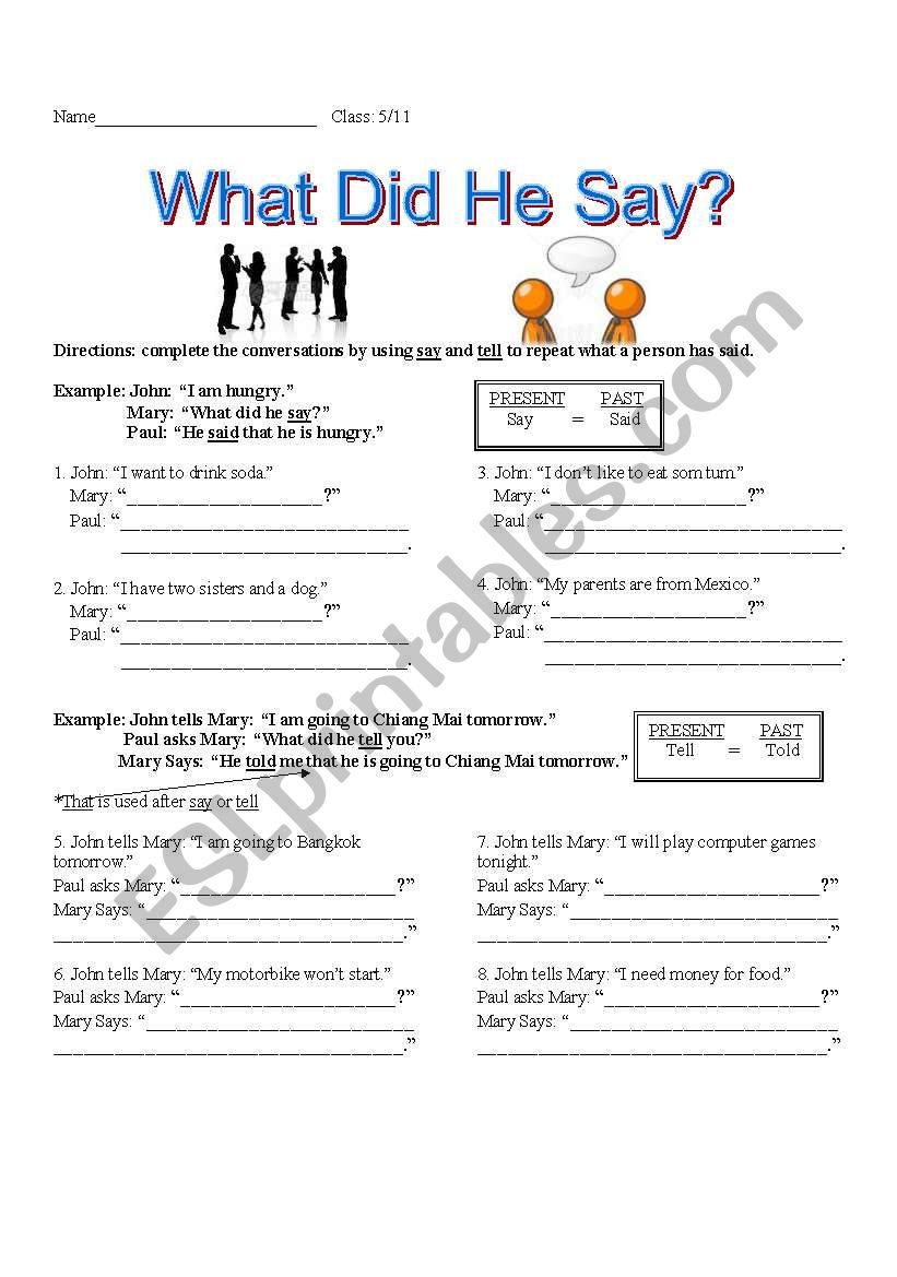 What Did He Say? worksheet