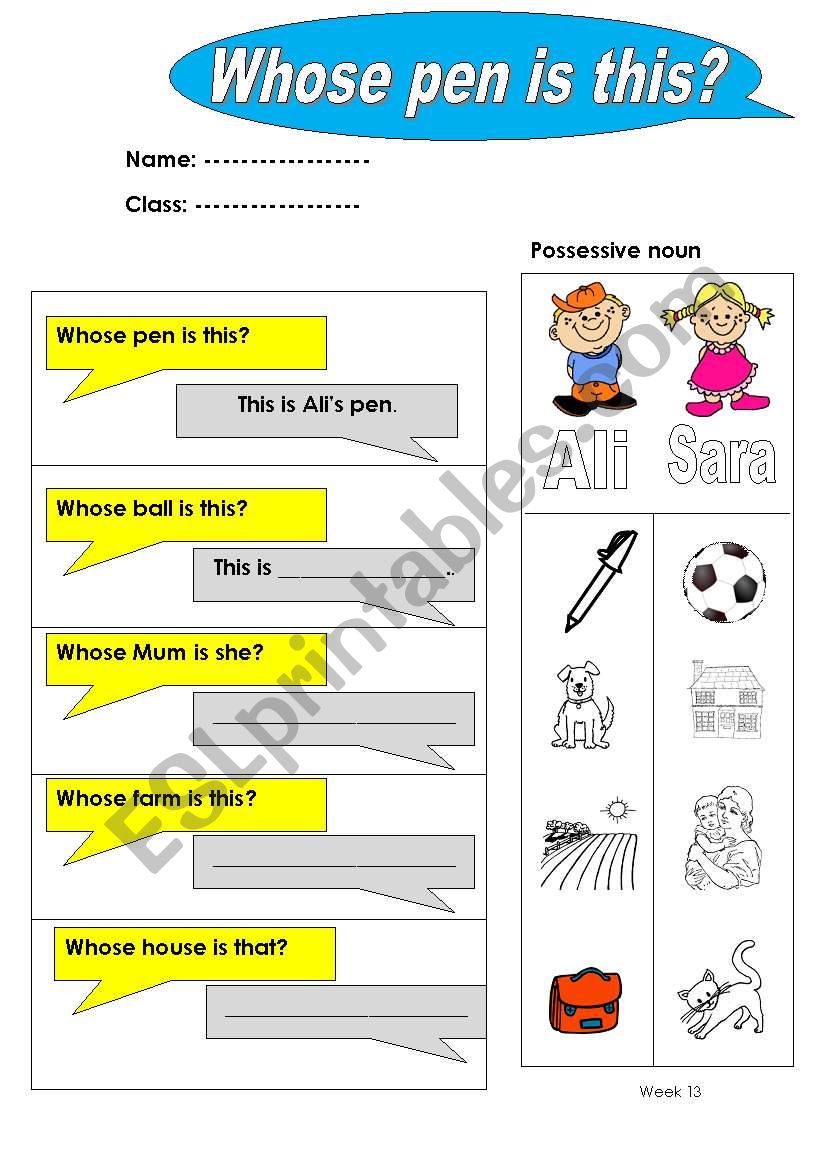 Possisive Pronoun: worksheet  worksheet