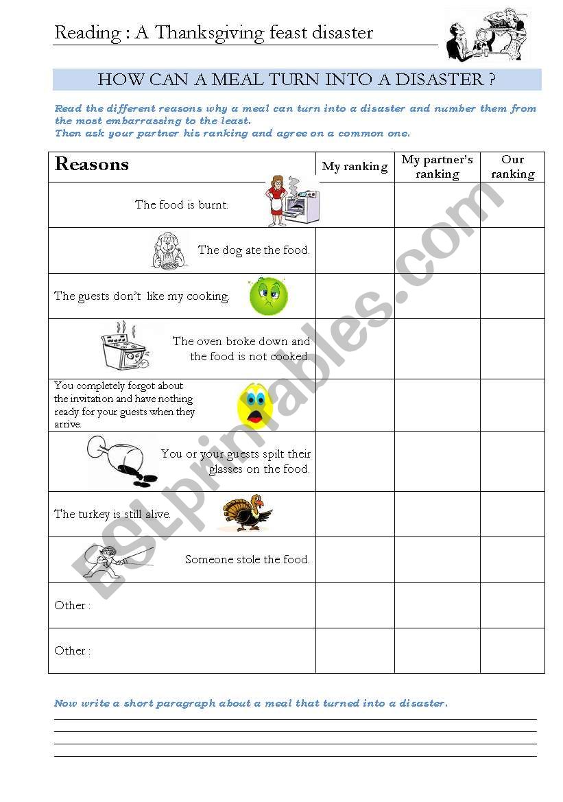 A THANKSGIVING FEAST DISASTER worksheet