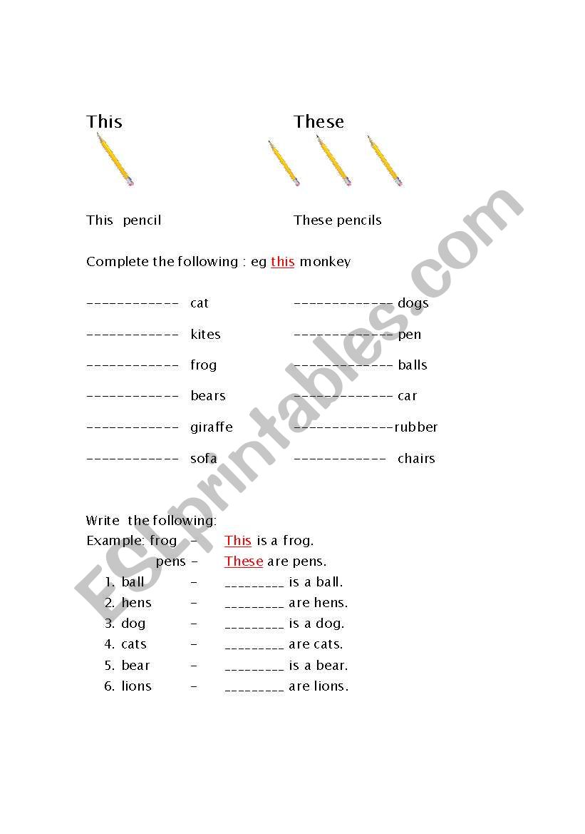 This and These worksheet