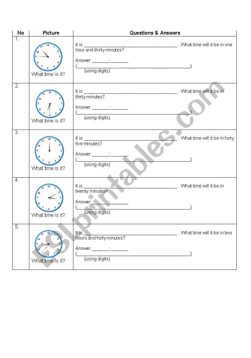 telling the time worksheet