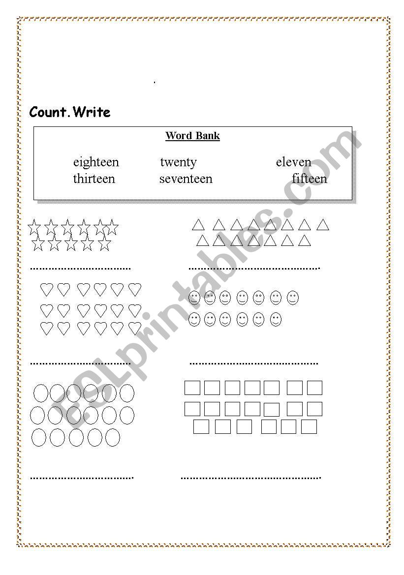 Numbers from 10 to 20 worksheet