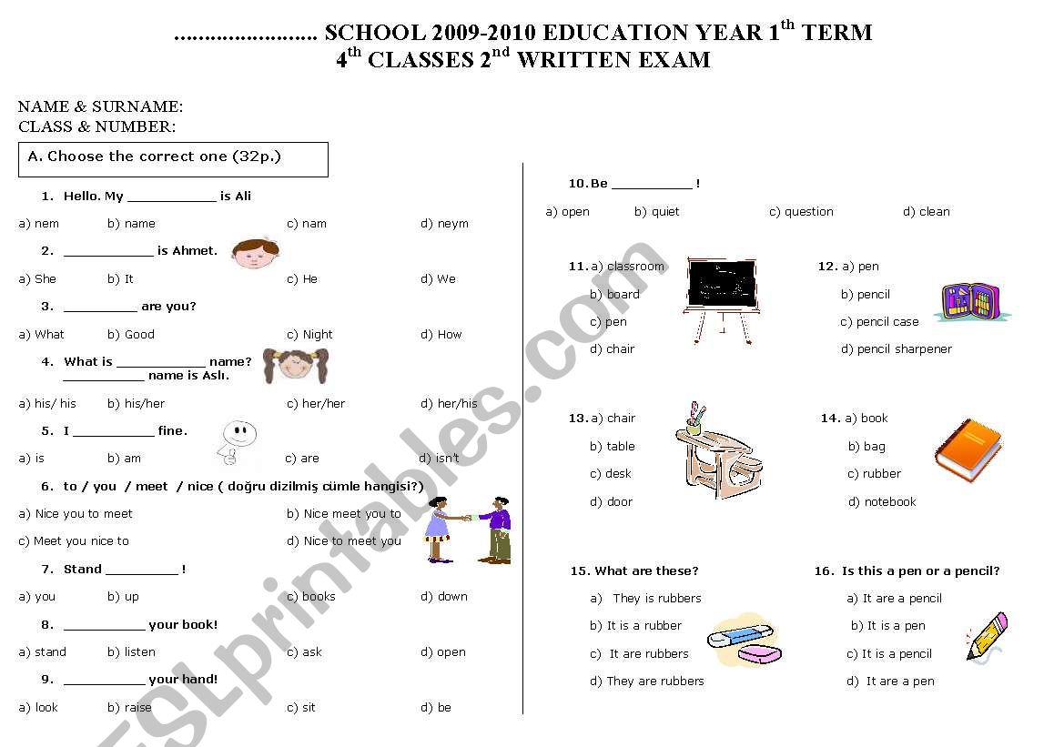 4th grade 2nd exam worksheet