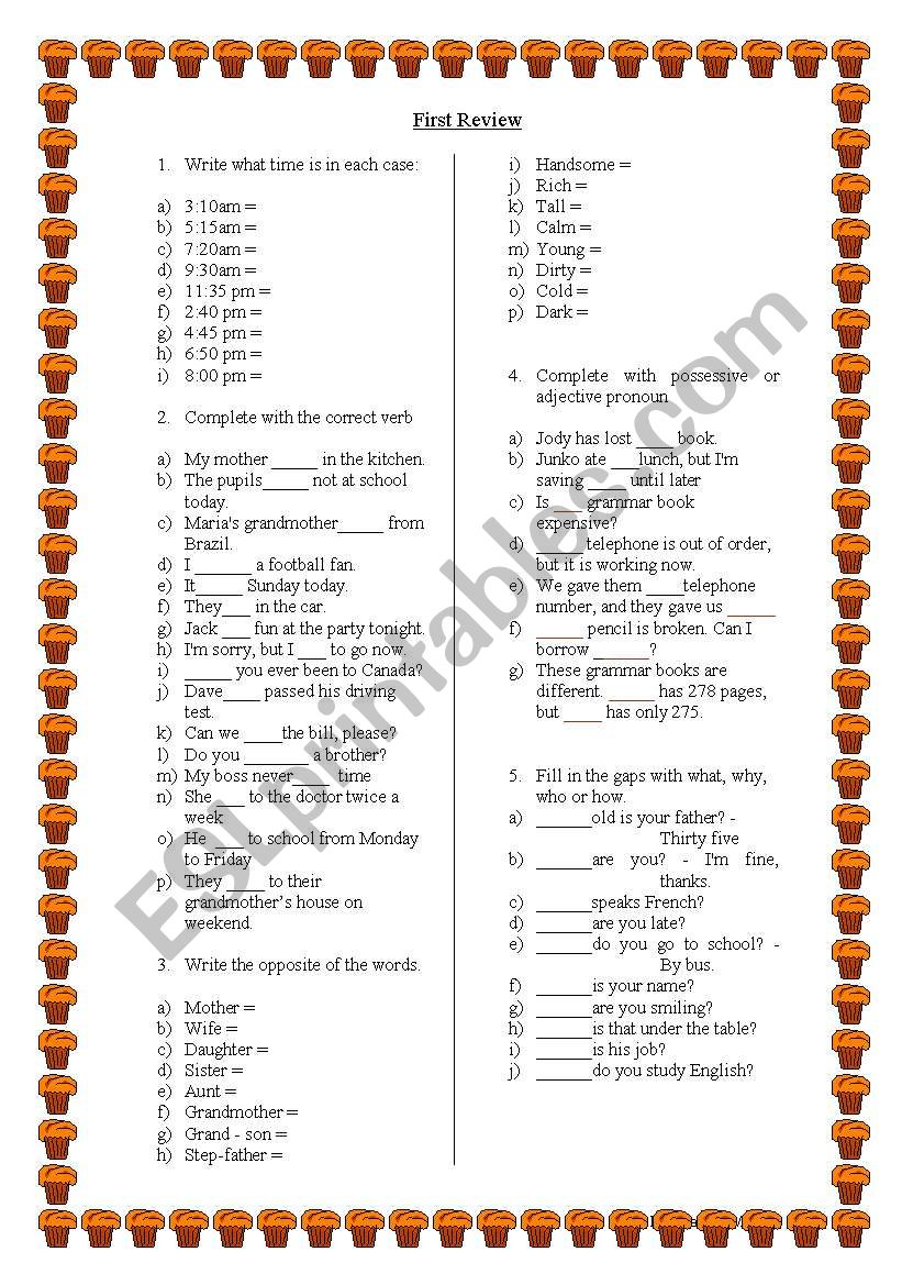 Review about vocabulary and time