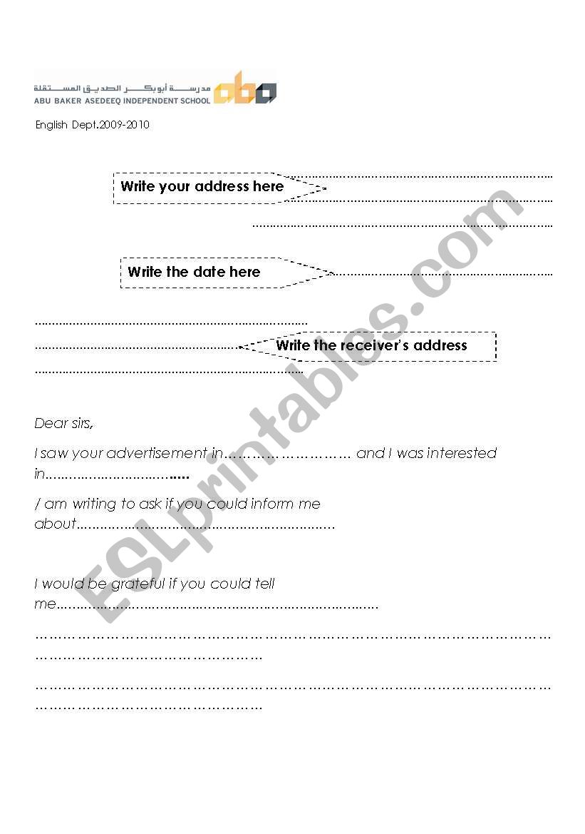 Formal Letter worksheet