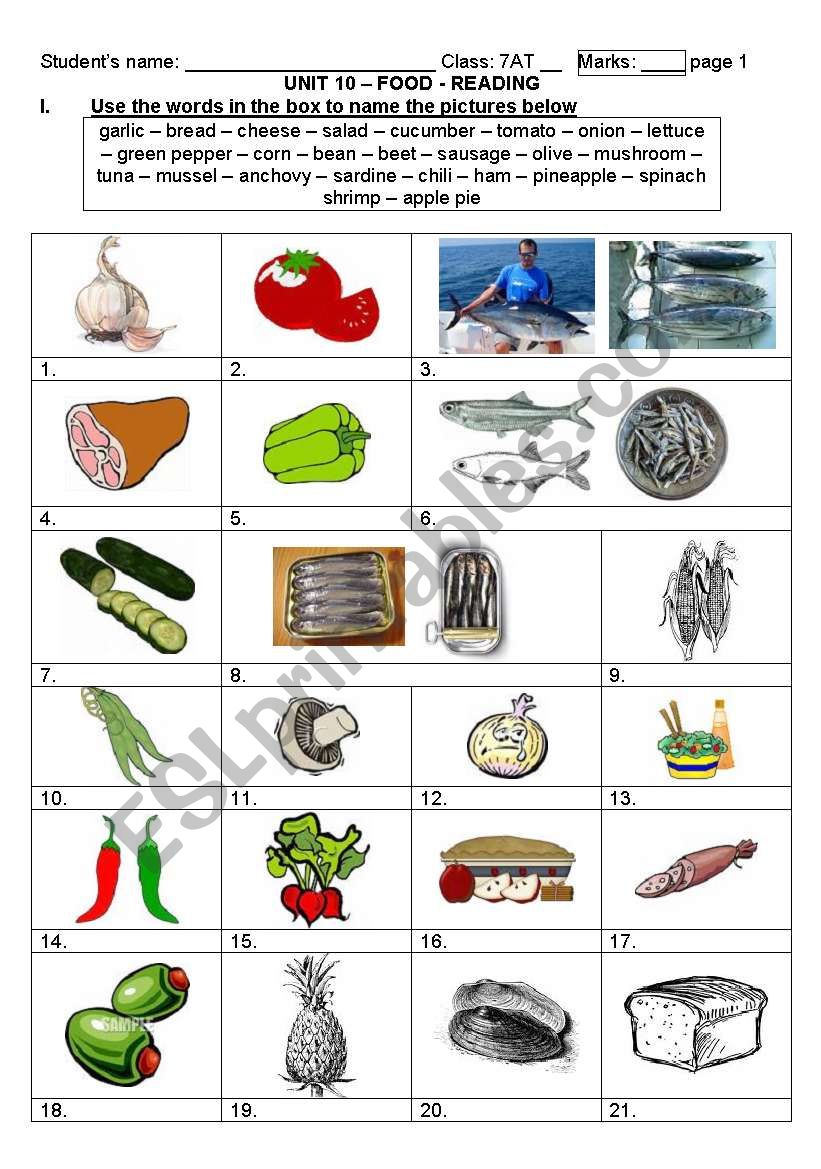 FOOD  worksheet