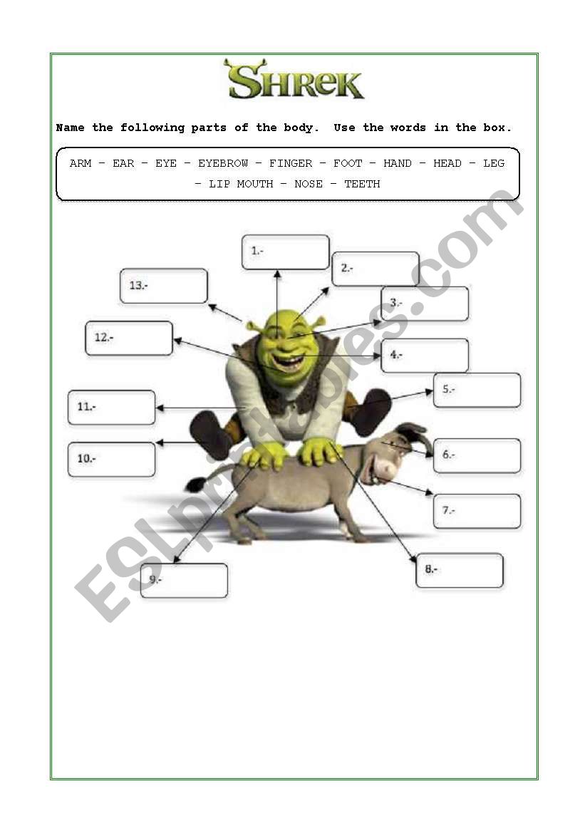 Parts of the Body worksheet