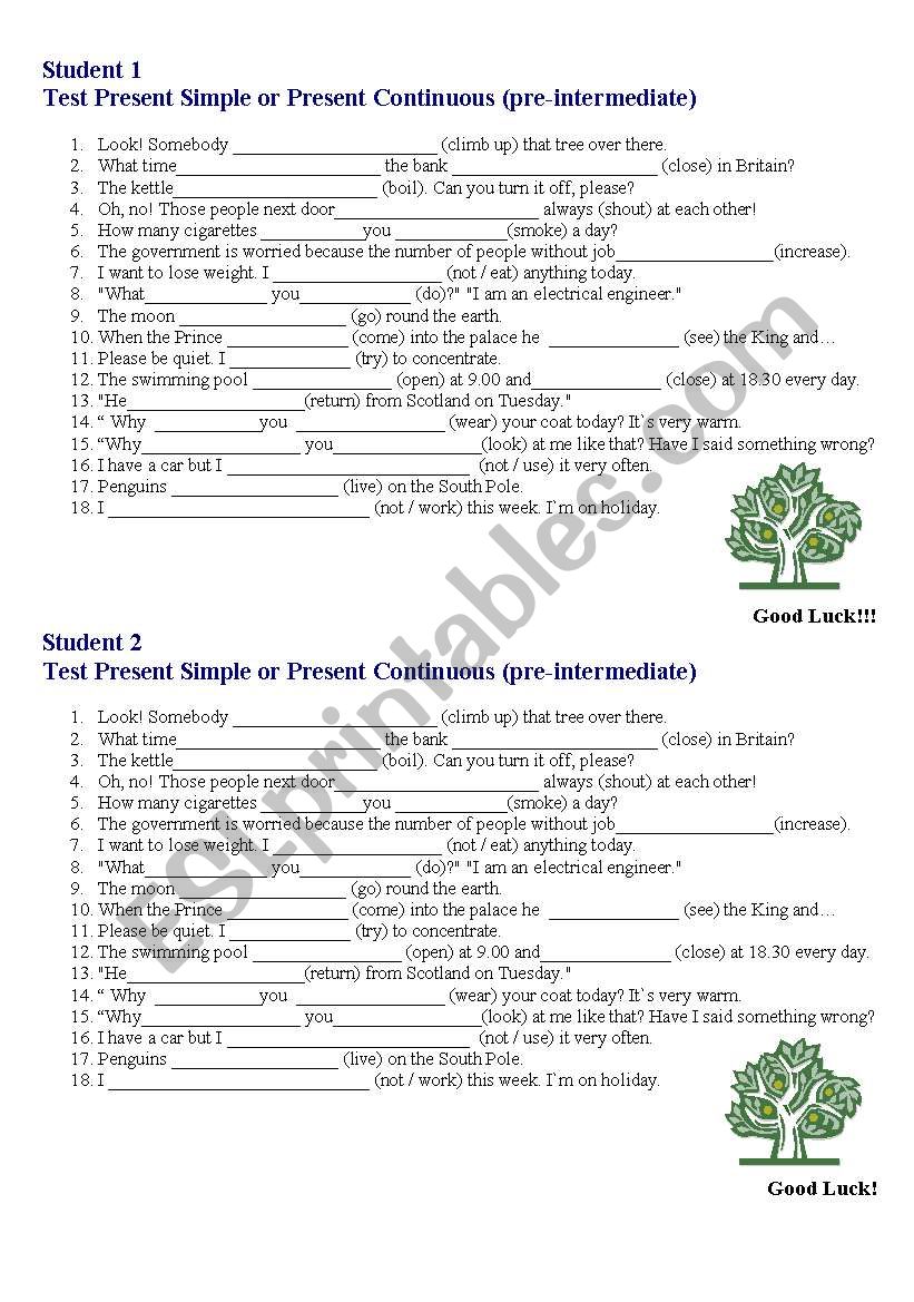 Present Simple vs Present Continuous Test