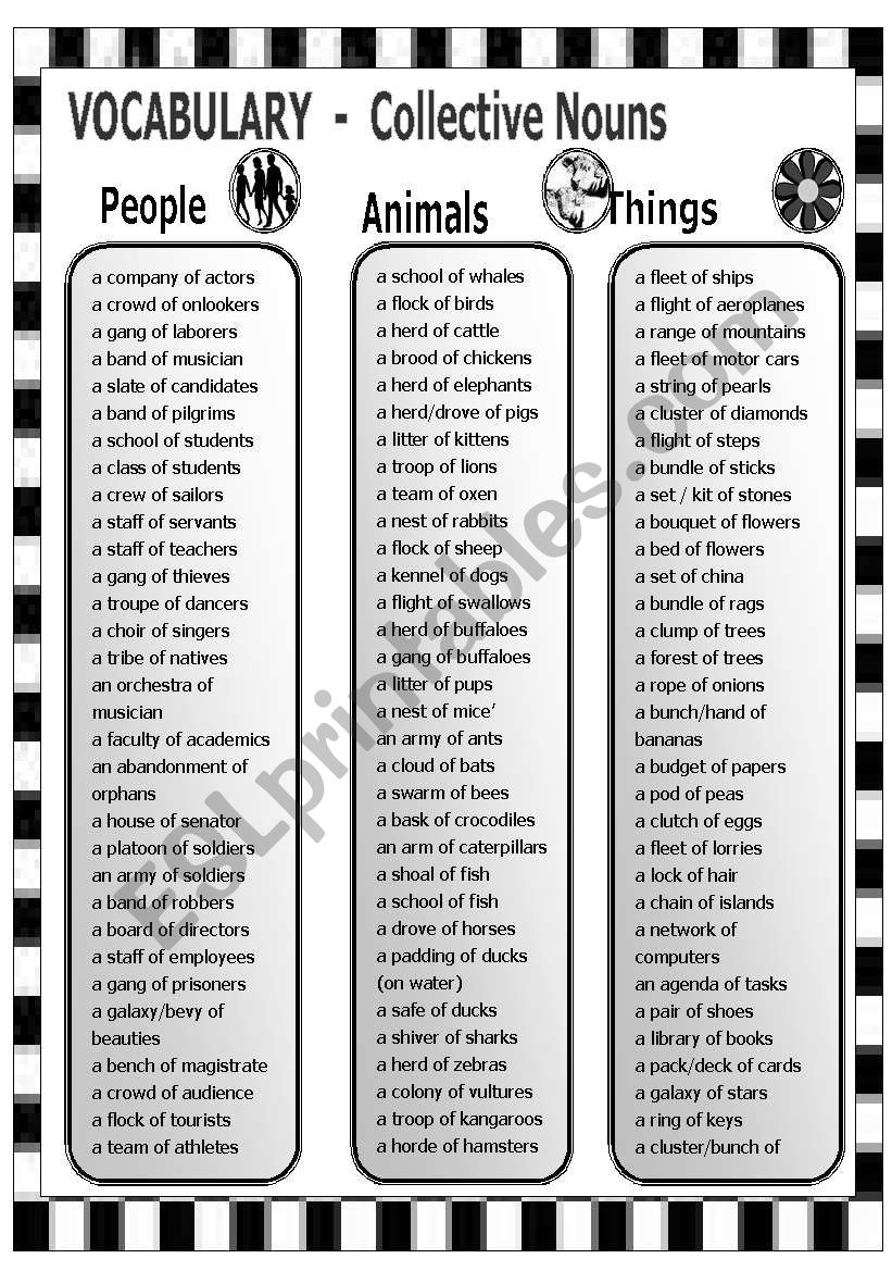 Vocabulary - Collective Nouns - People - Animals - Things - ESL worksheet  by shusu-euphe
