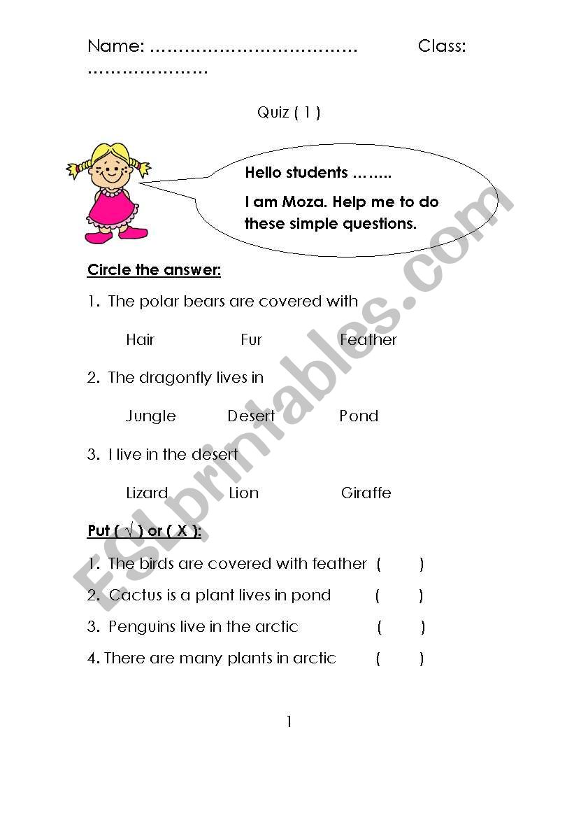 Science quiz 1 worksheet