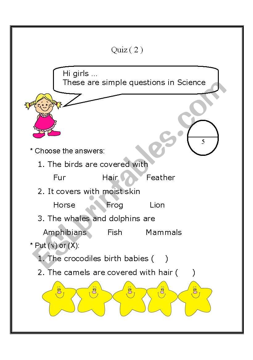 Science quiz 2 worksheet